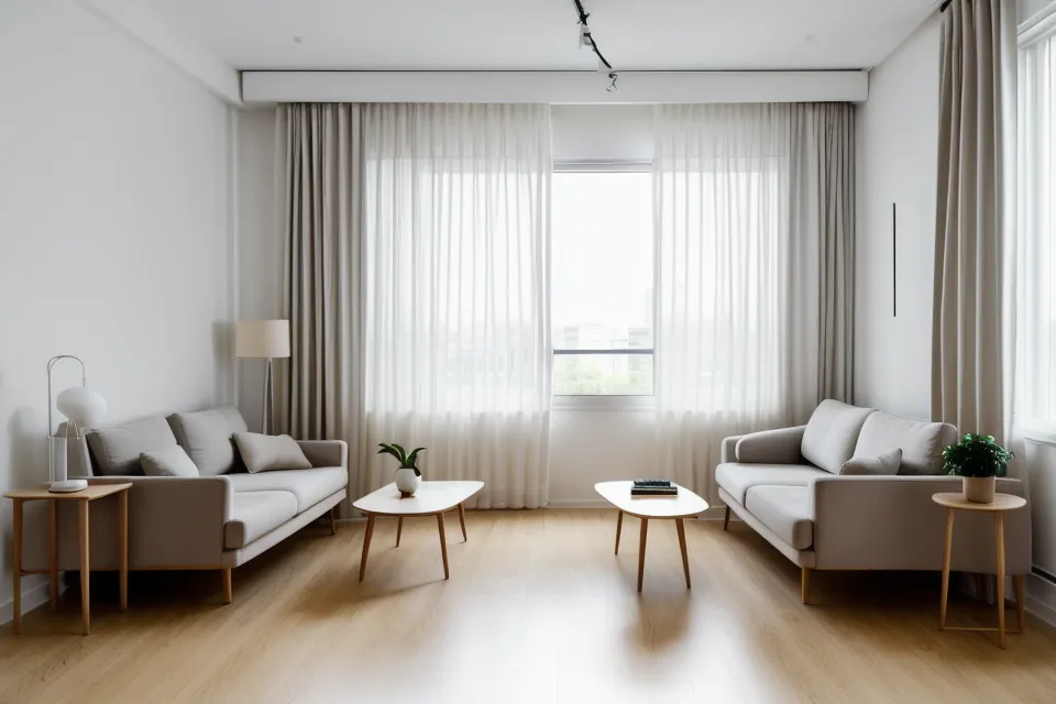 Intérieur d'un petit appartement rénové prêt pour la location.